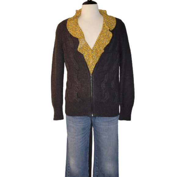 LOFT Sweaters - LOFT Dark Grey Women's Zip-Up Cable Knit Cardigan Sweater, Size L, NWOT